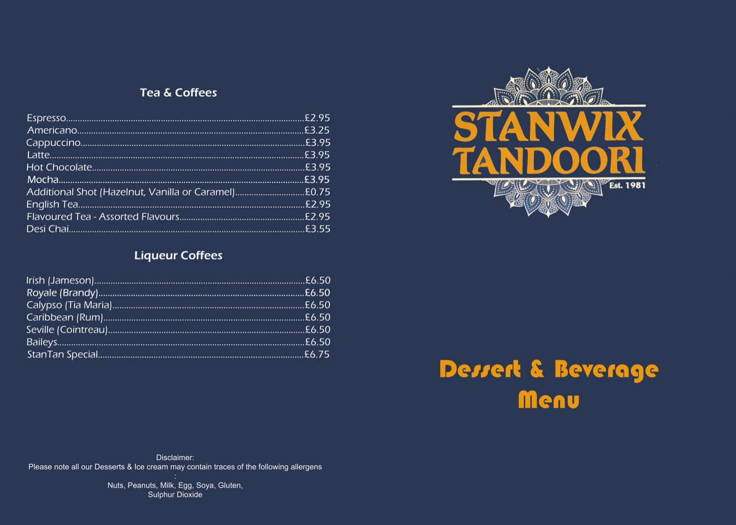 Dessert & Beverage Menu cover